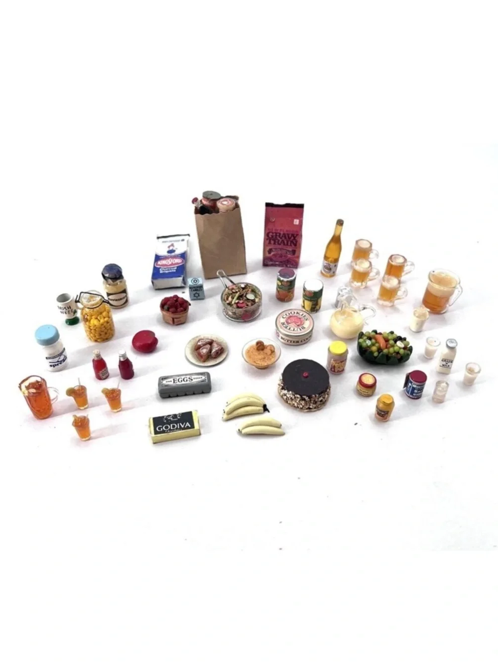 Dollhouse Miniature Food Groceries Lot - Drinks Fruit Eggs Milk Condiments 1:12